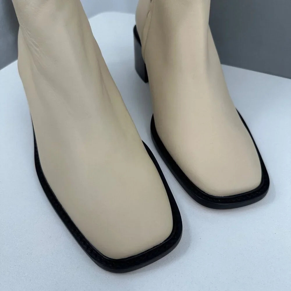 Everlane The City Boot in Cream Leather 9.5 Women's Side Zip Block Heel Ankle